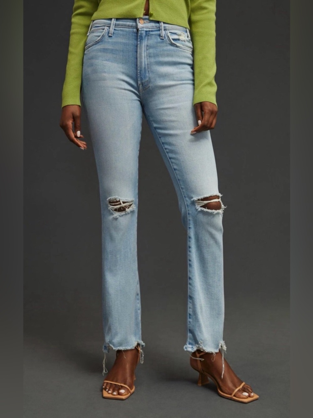MOTHER The Hustler Ankle Chew Jeans in Petal Plucker S 28 High Rise Distressed